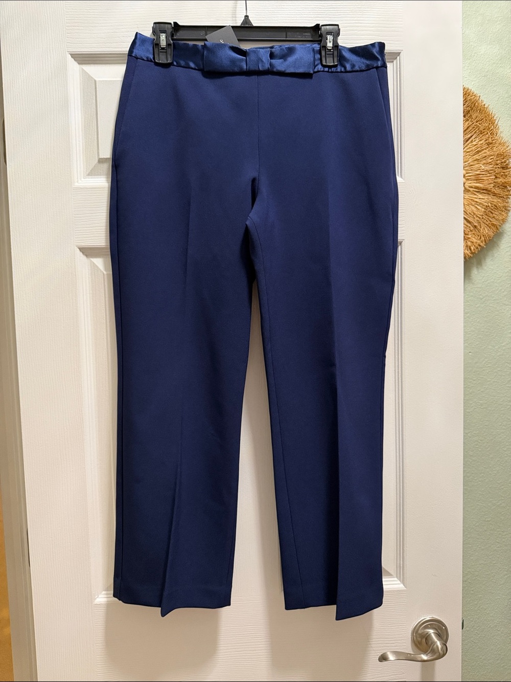 kate spade Navy Satin-Trim Straight Leg Pants